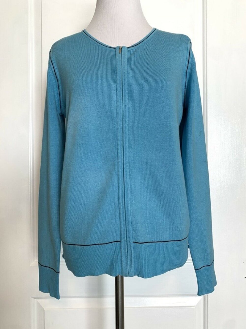 VICE VERSA Light Blue Zip Front Knit Long Sleeve Top Cardigan Stretch M